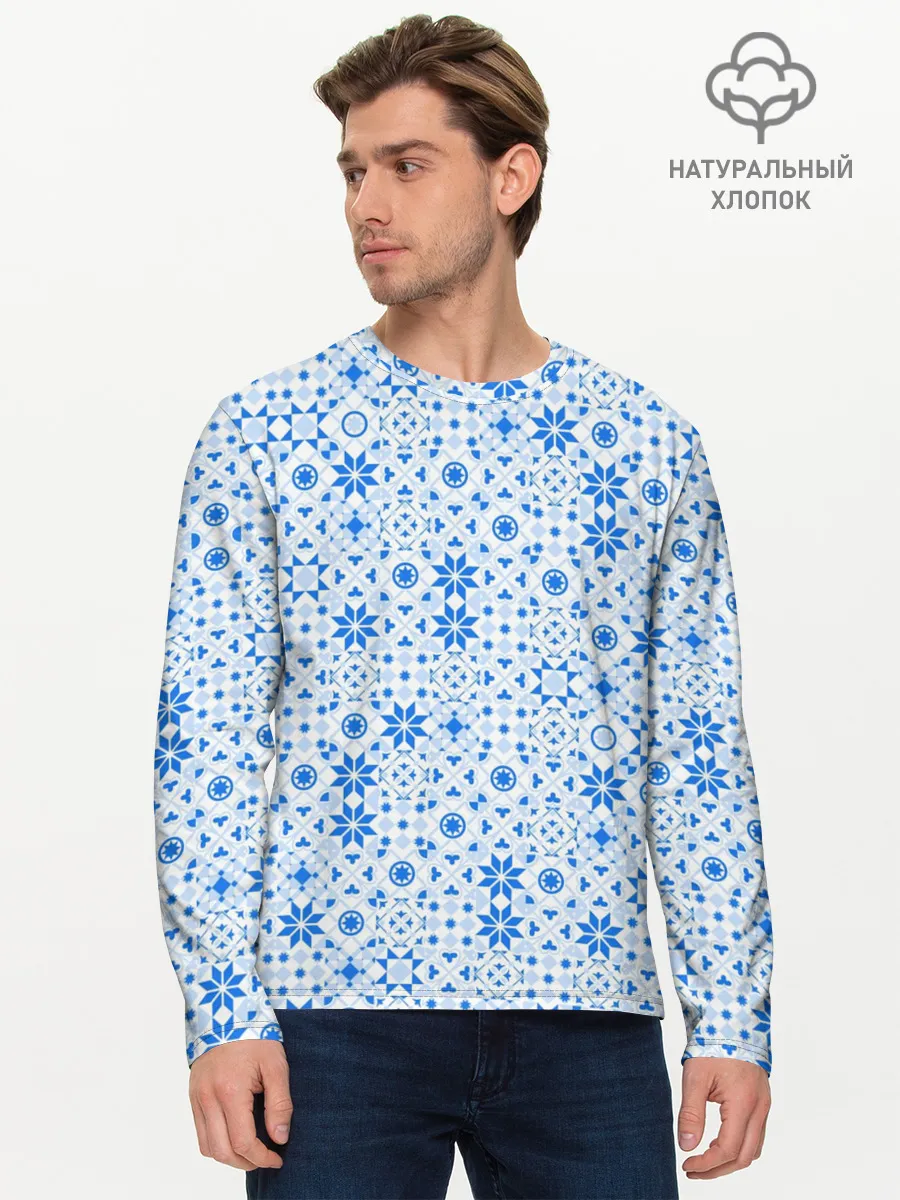 Мужской лонгслив базовый / Орнамент снежинки