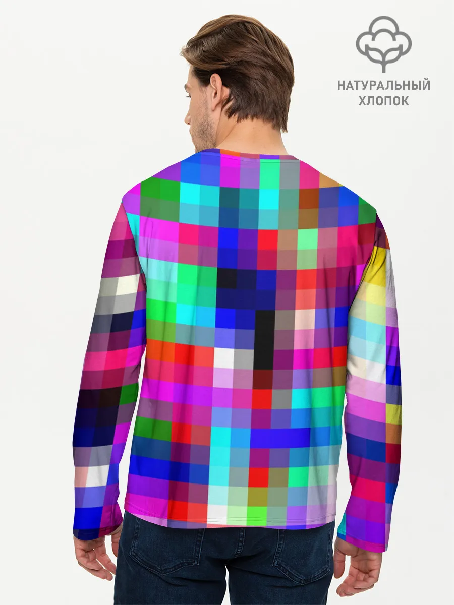 Мужской лонгслив базовый / РАЗНОЦВЕТНЫЕ ПИКСЕЛИ / КУБЫ