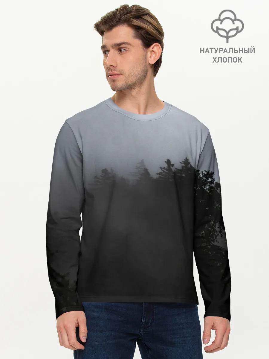 Мужской лонгслив базовый / Лес в дыму