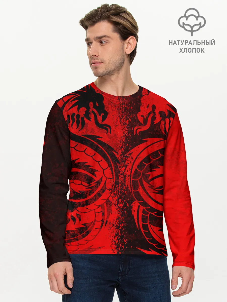Мужской лонгслив базовый / BLACK RED DRAGONS TATOO