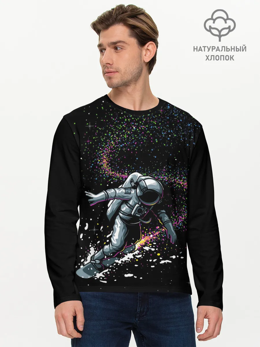 Мужской лонгслив базовый / Космический Сёрфинг