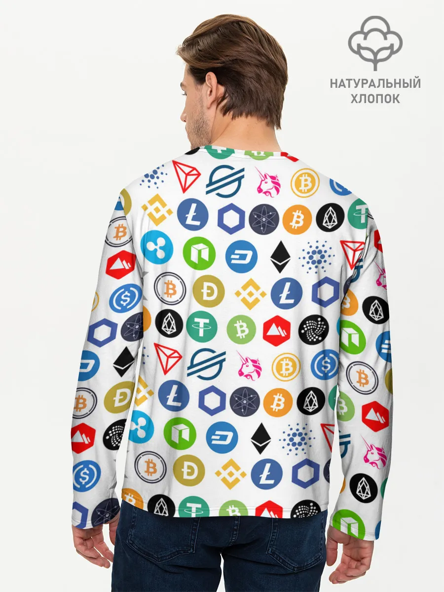 Мужской лонгслив базовый / BITCOIN PATTERN | БИТКОИН