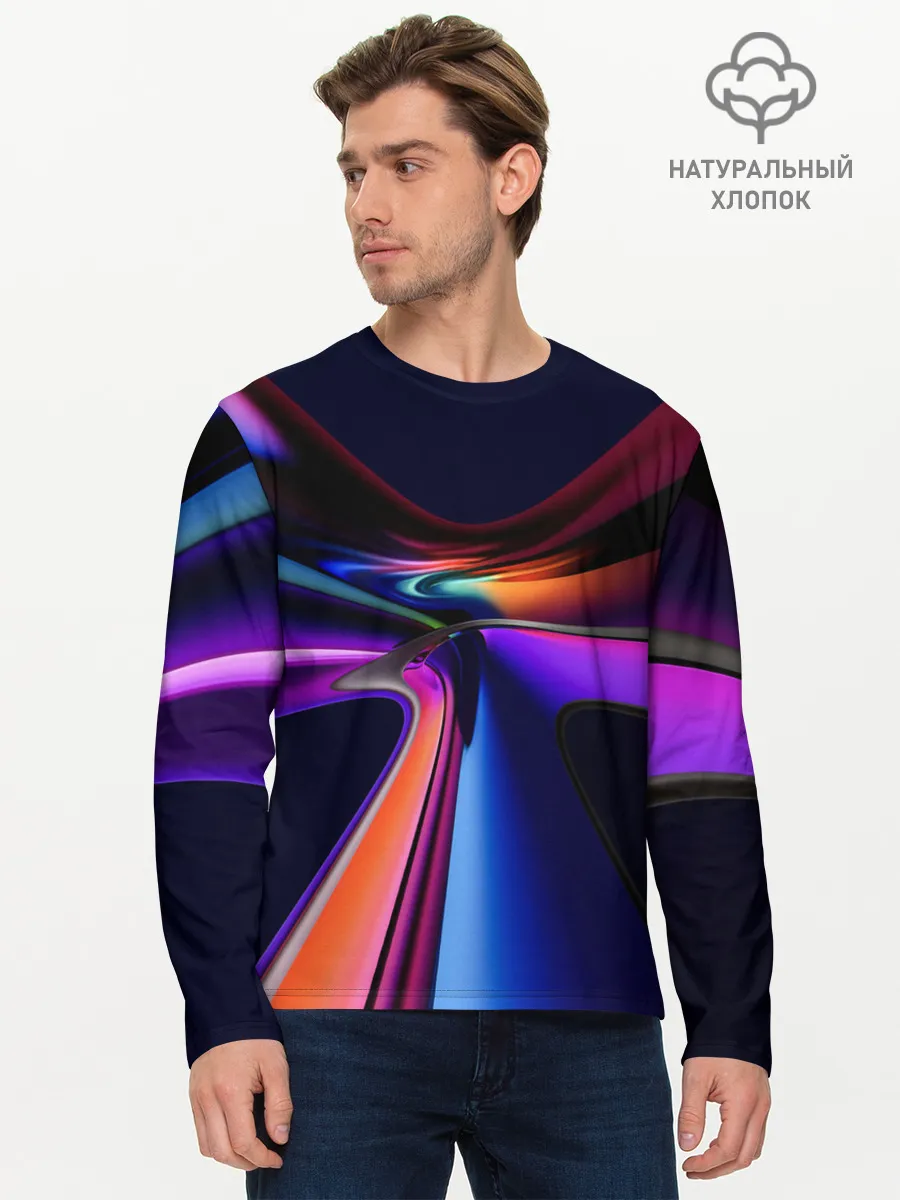 Мужской лонгслив базовый / Красочные светящиеся линии
