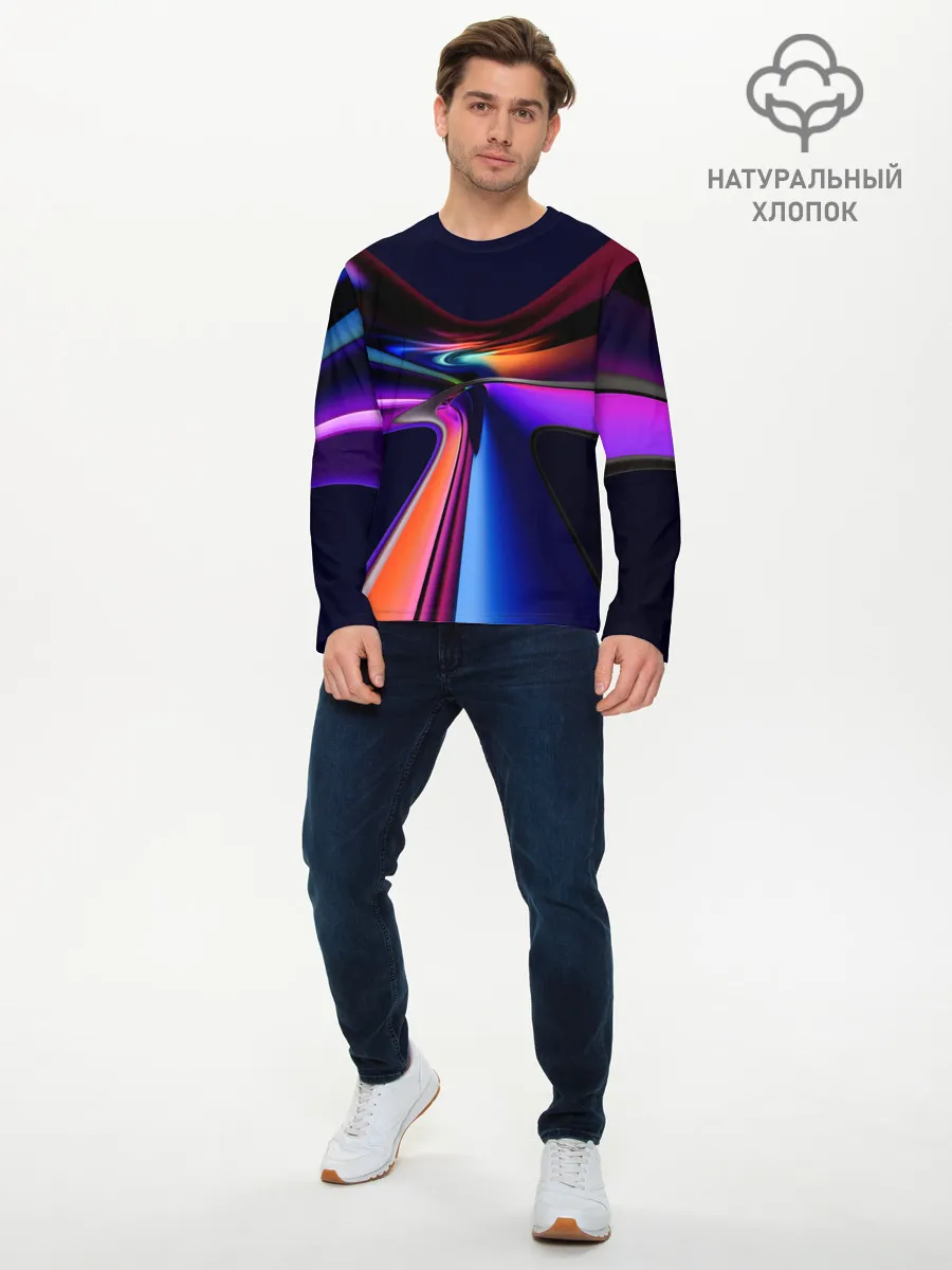 Мужской лонгслив базовый / Красочные светящиеся линии