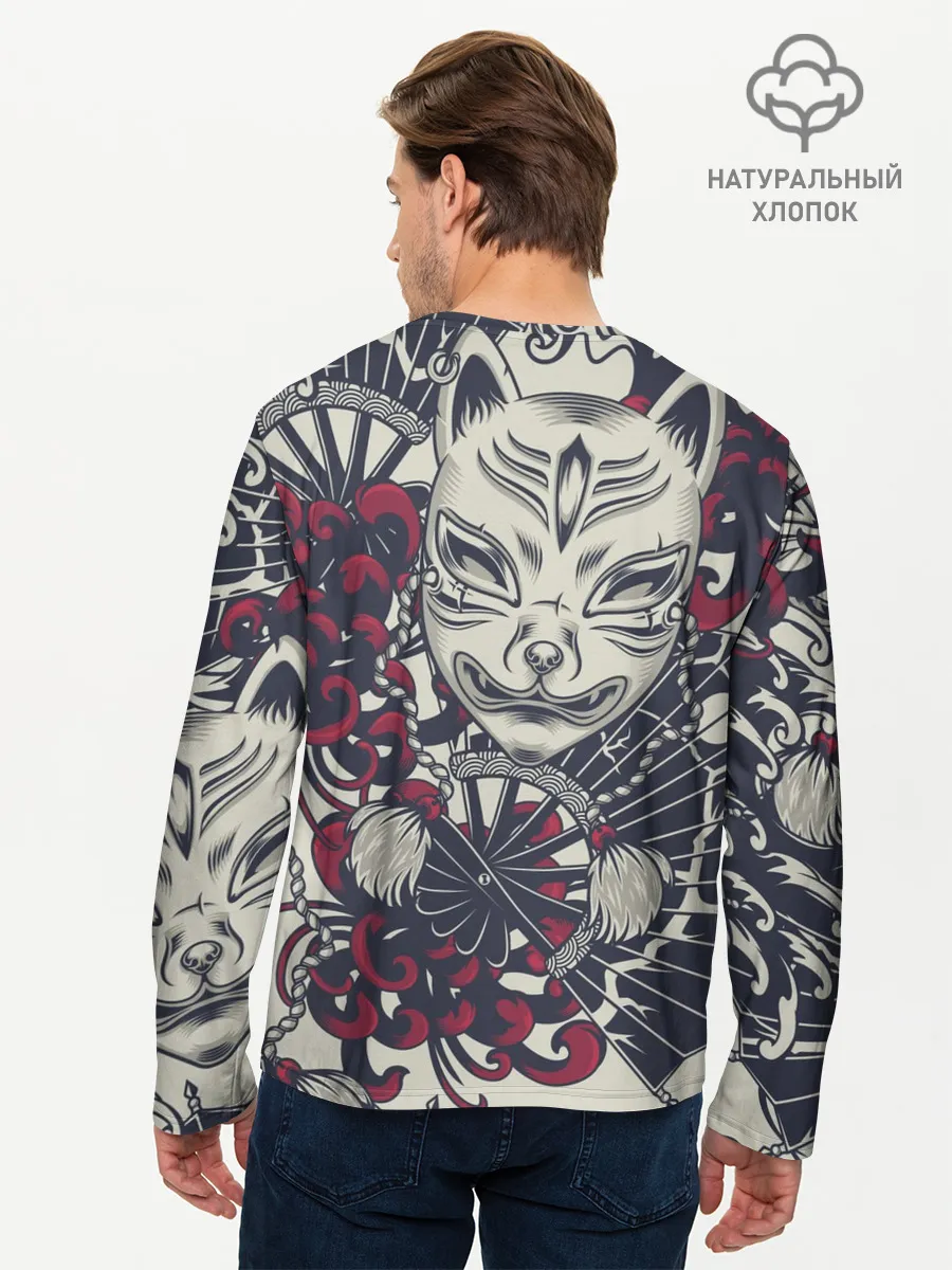 Мужской лонгслив базовый / Маска Кицунэ | Маска лисы