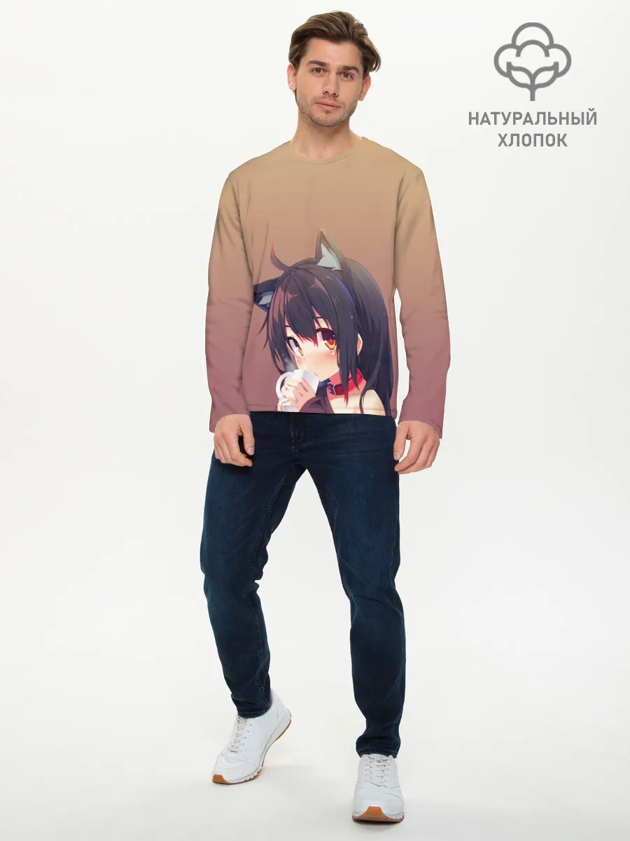 Мужской лонгслив базовый / девочка ушки кофе