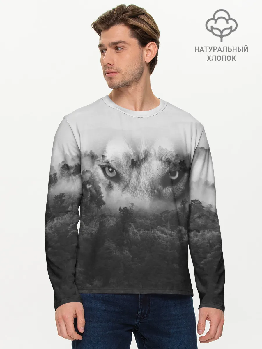 Мужской лонгслив базовый / Волк в лесу
