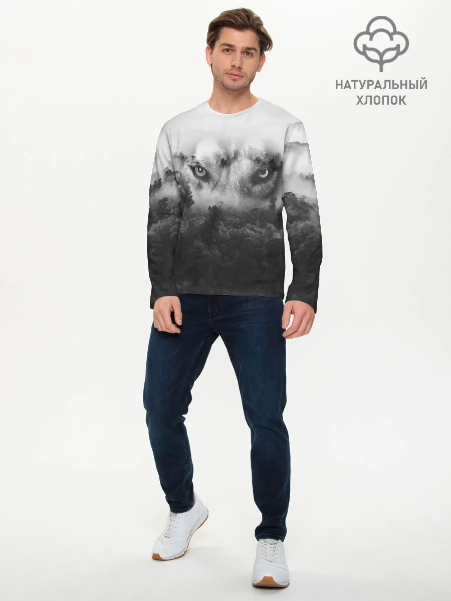 Мужской лонгслив базовый / Волк в лесу