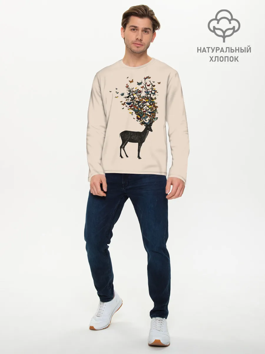 Мужской лонгслив базовый / Олени с рогами из бабочек