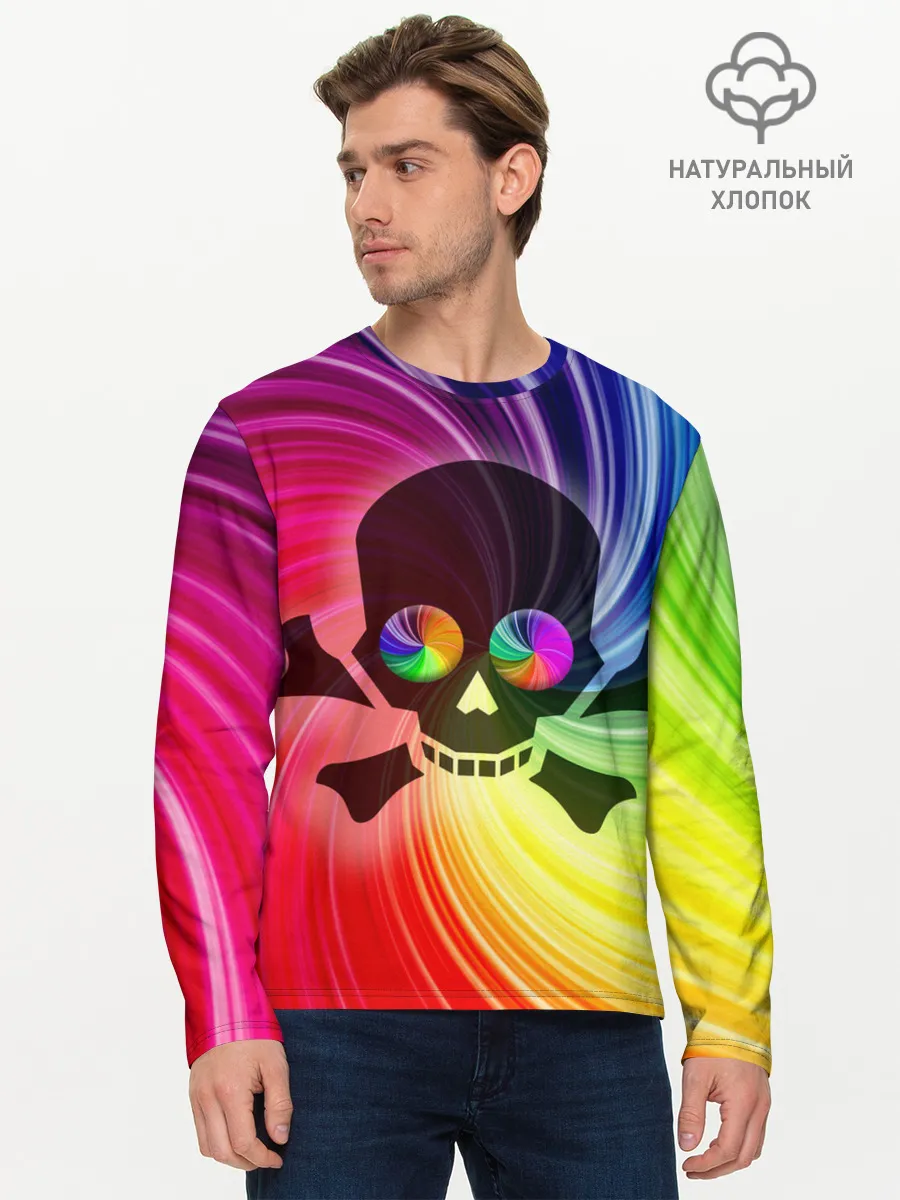 Мужской лонгслив базовый / Радужный череп