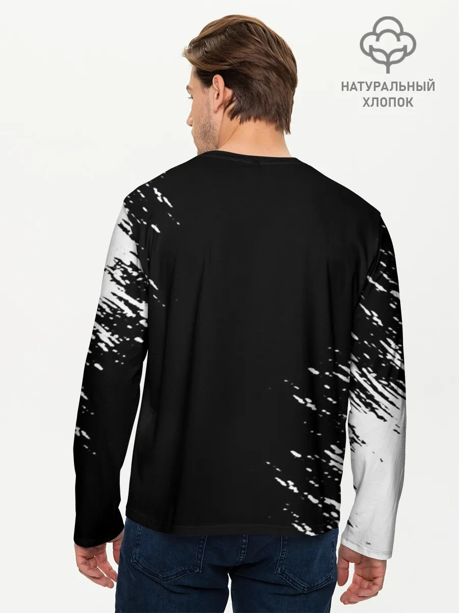 Мужской лонгслив базовый / Белый логотип Черный клевер на черном