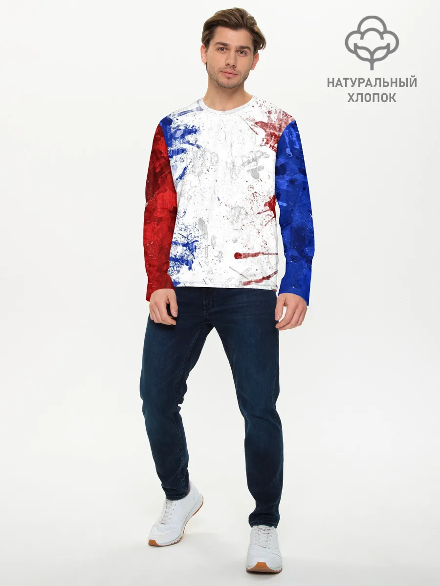 Мужской лонгслив базовый / BLUE WHITE & RED