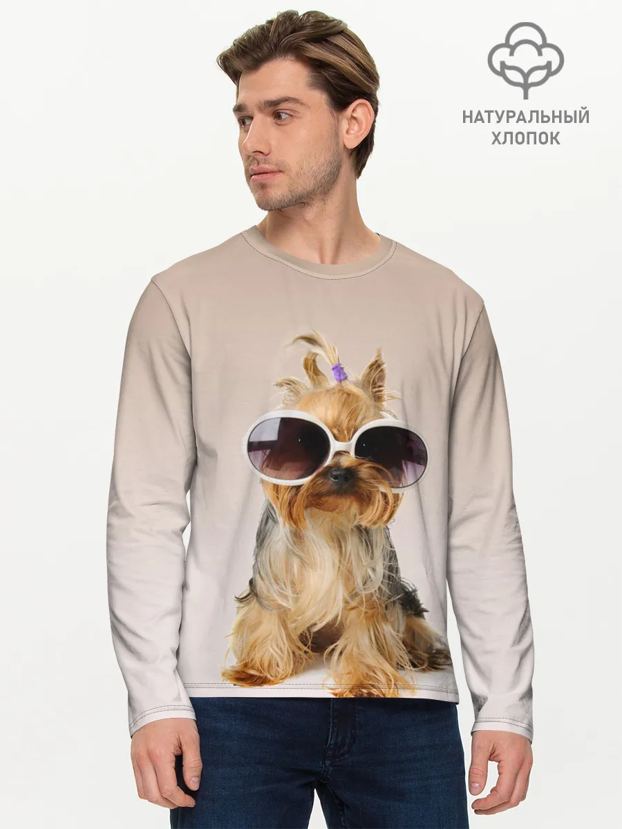 Мужской лонгслив базовый / собака в очках