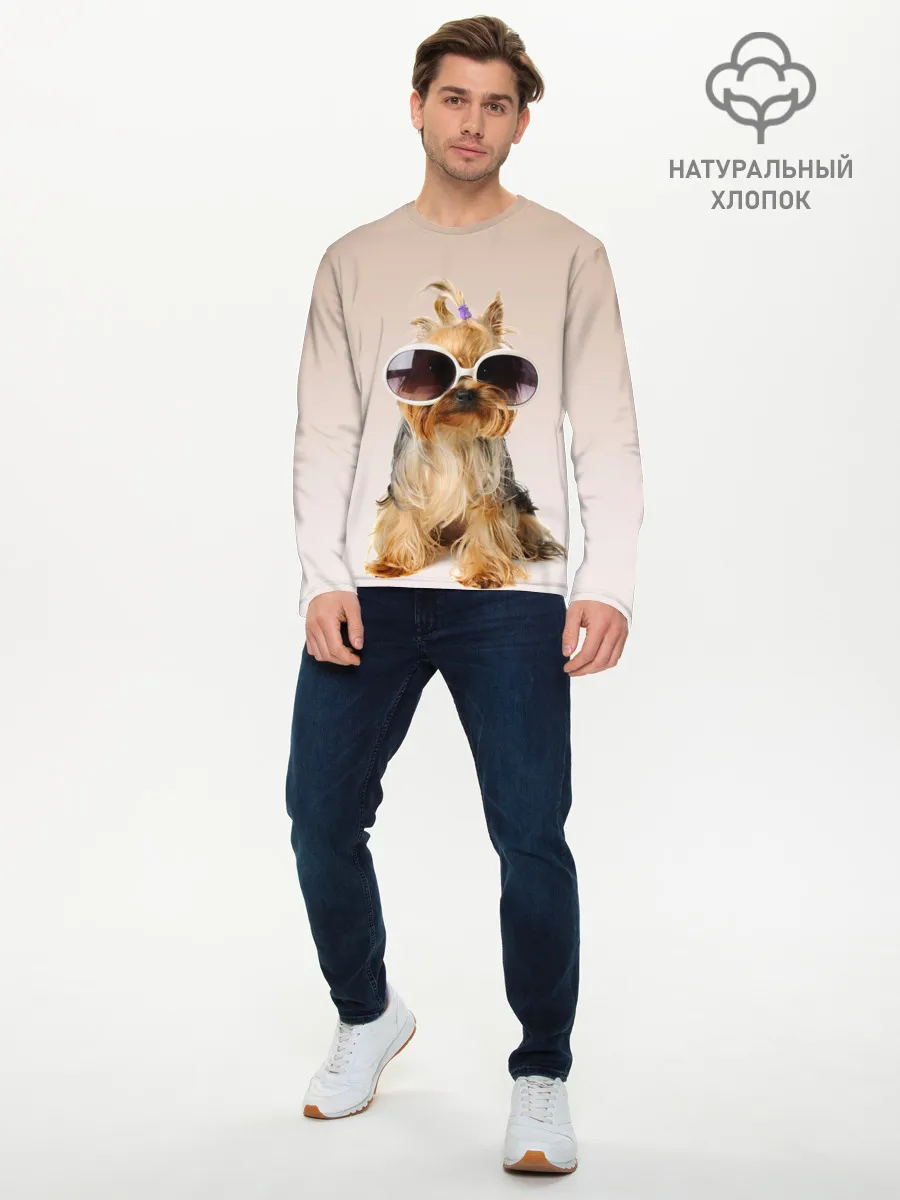 Мужской лонгслив базовый / собака в очках