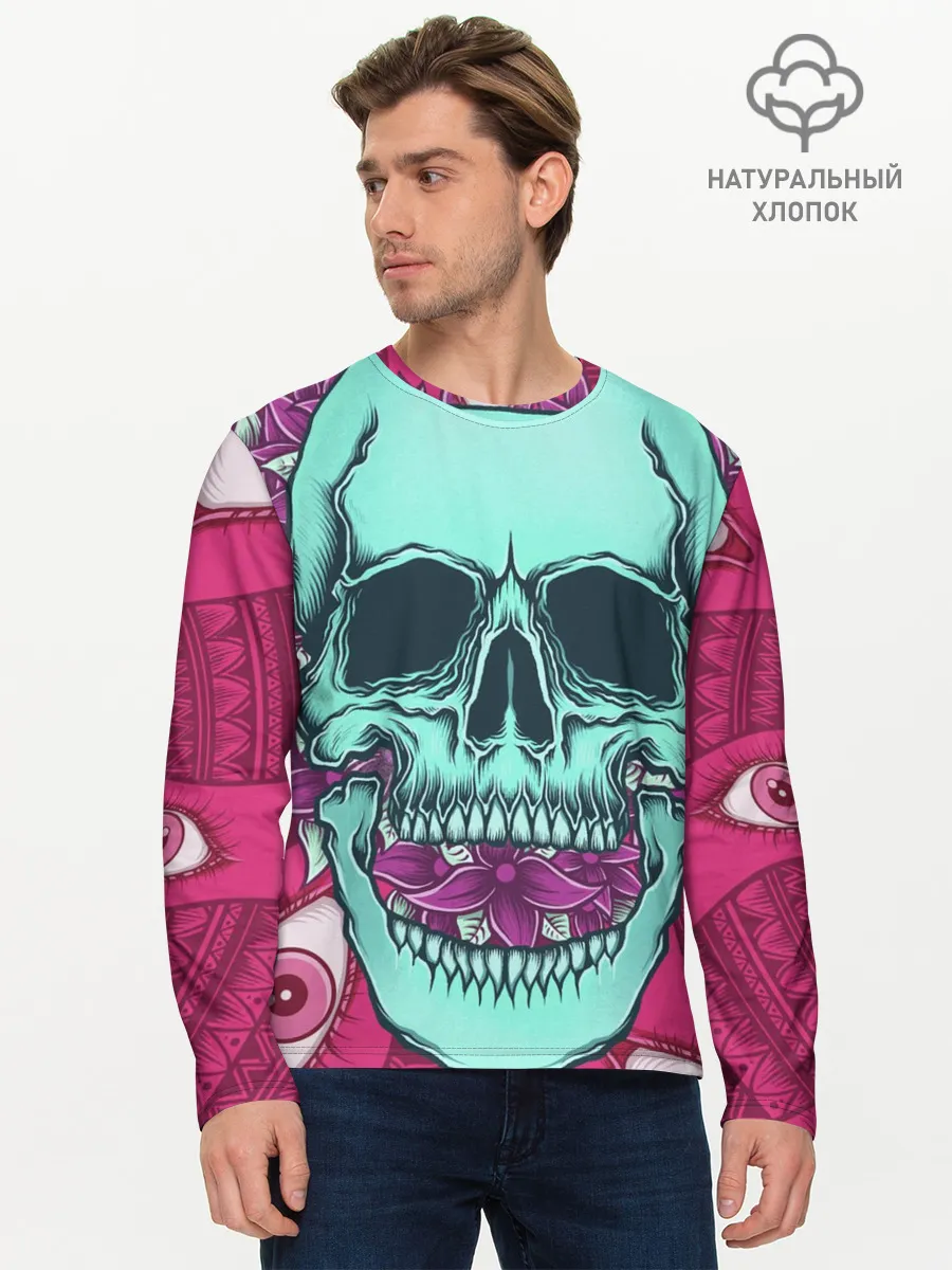 Мужской лонгслив базовый / Череп в цветах