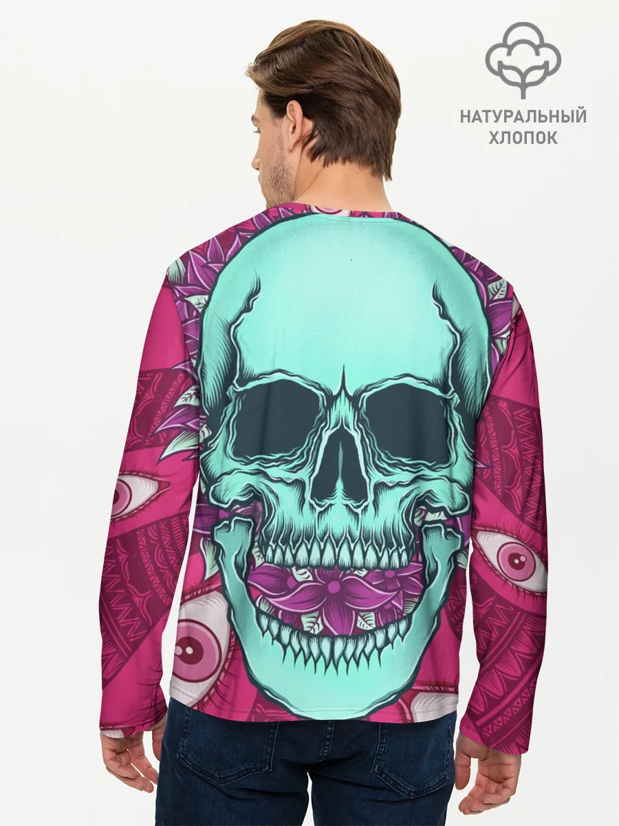 Мужской лонгслив базовый / Череп в цветах
