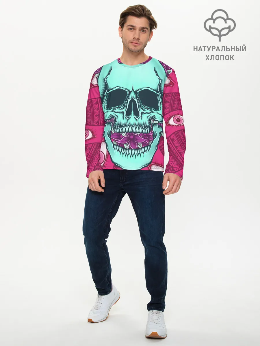 Мужской лонгслив базовый / Череп в цветах