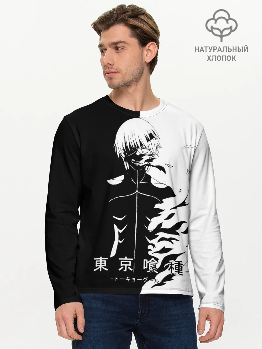 Мужской лонгслив базовый / Токийский гуль черно белый Кен