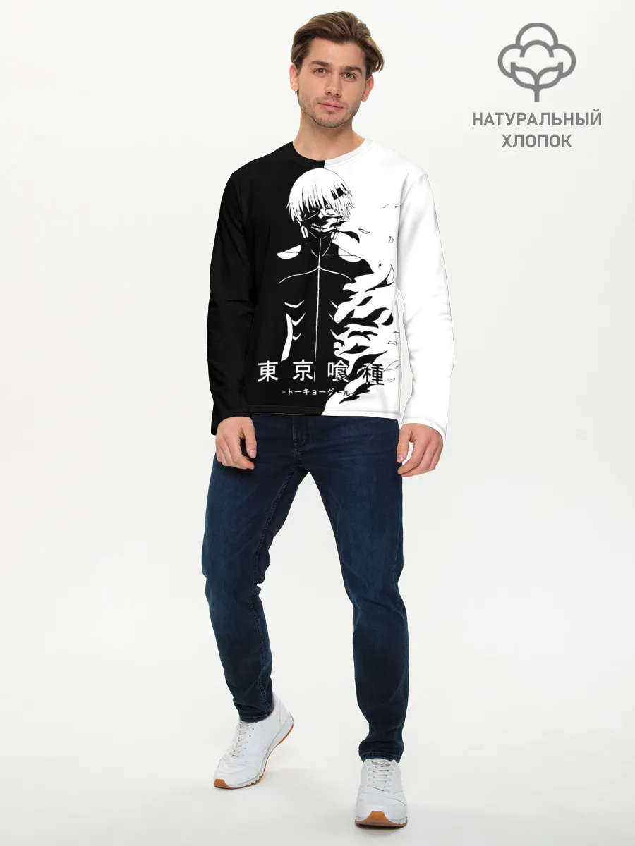 Мужской лонгслив базовый / Токийский гуль черно белый Кен