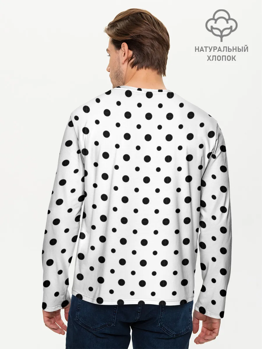 Мужской лонгслив базовый / Точки черные на белом