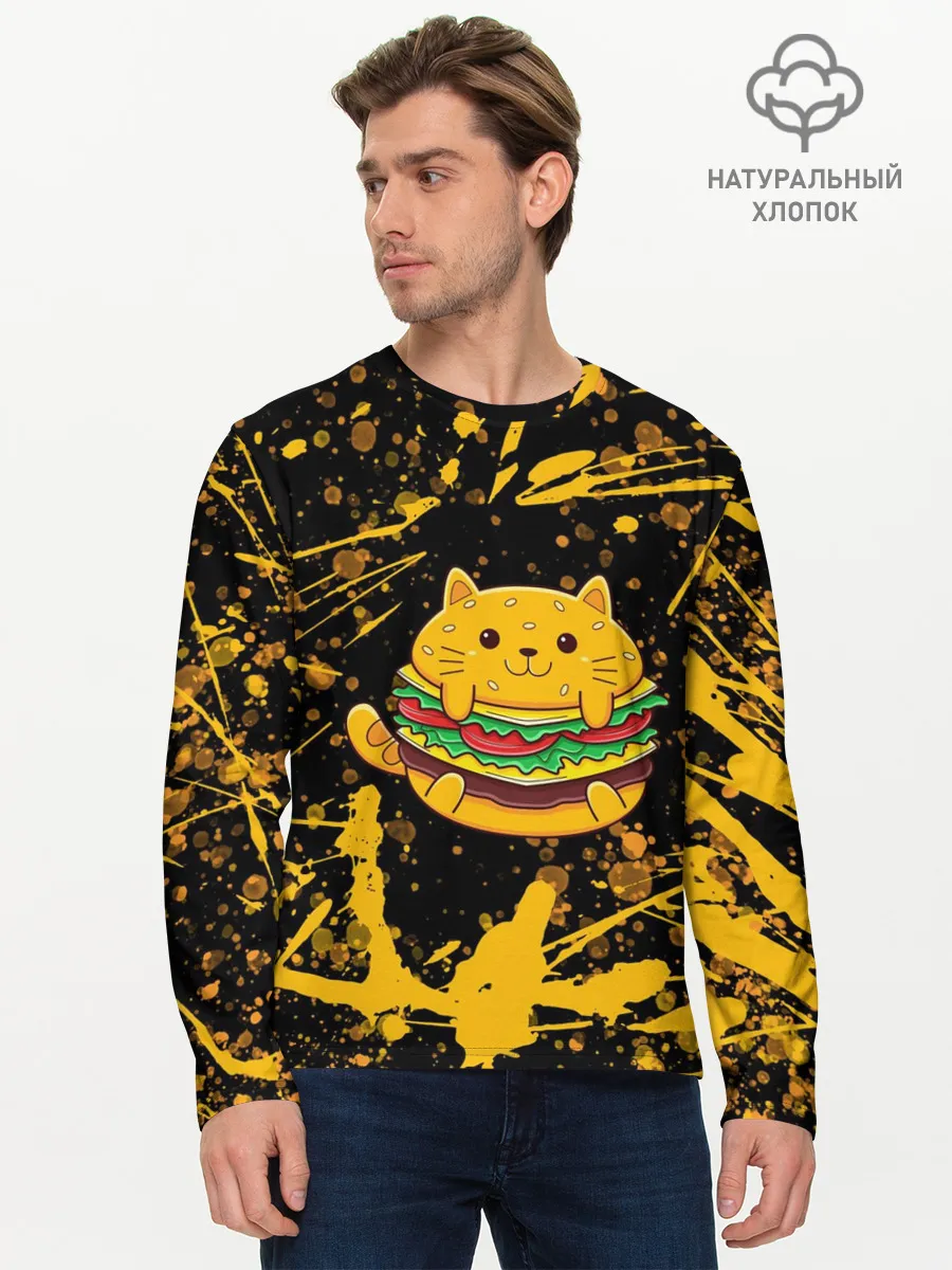Мужской лонгслив базовый / Котобургер