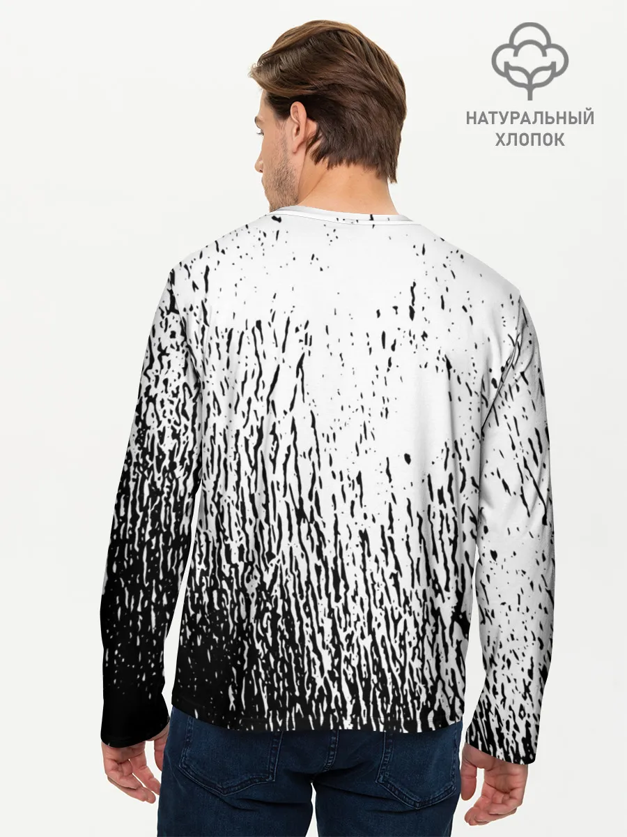 Мужской лонгслив базовый / Черный клевер на едко белом фоне