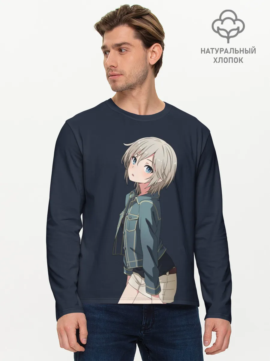 Мужской лонгслив базовый / Аниме Тян в джинсовке