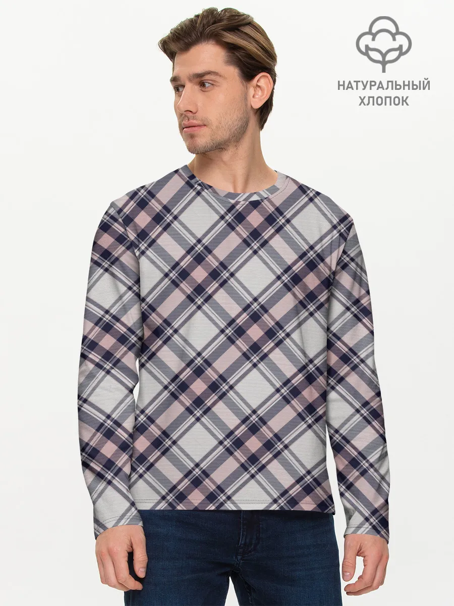 Мужской лонгслив базовый / Текстура в клетку