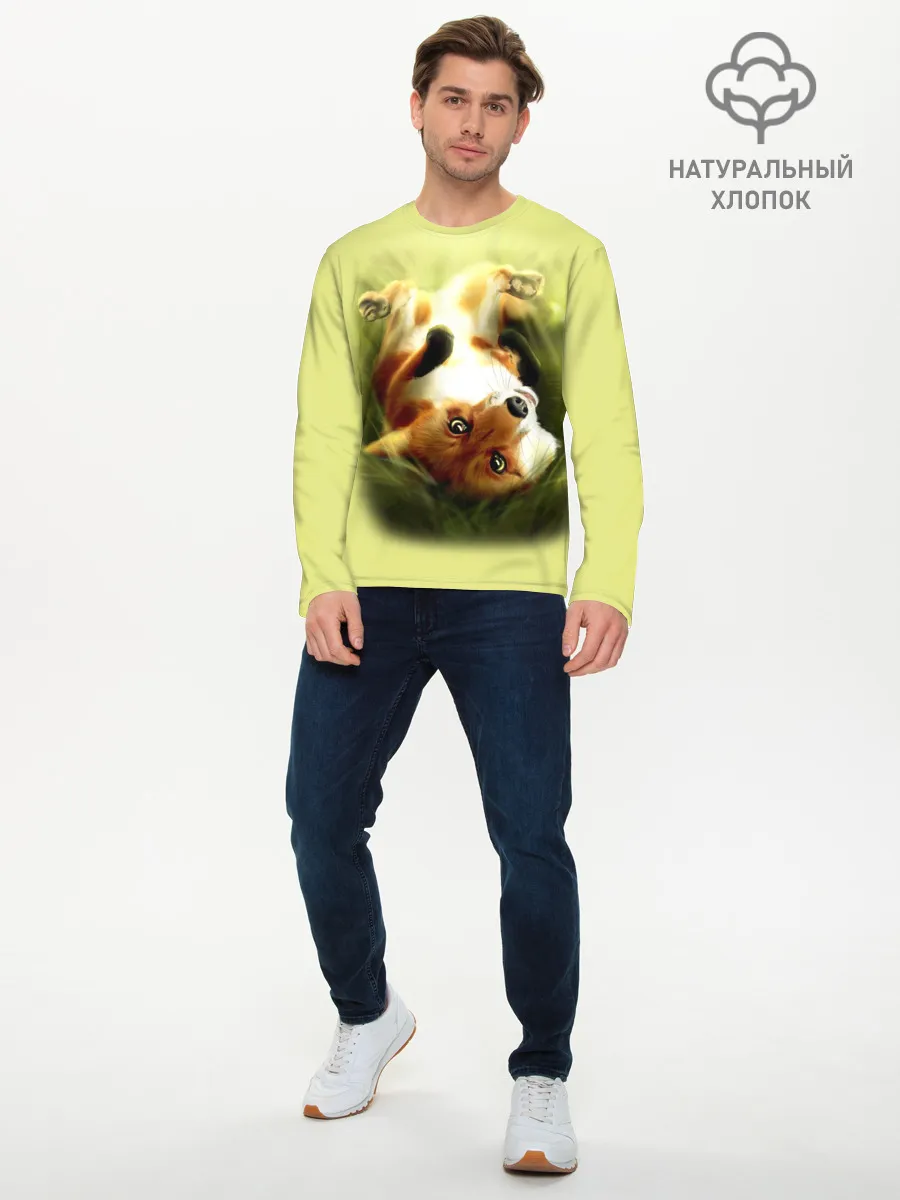 Мужской лонгслив базовый / Лиса на траве