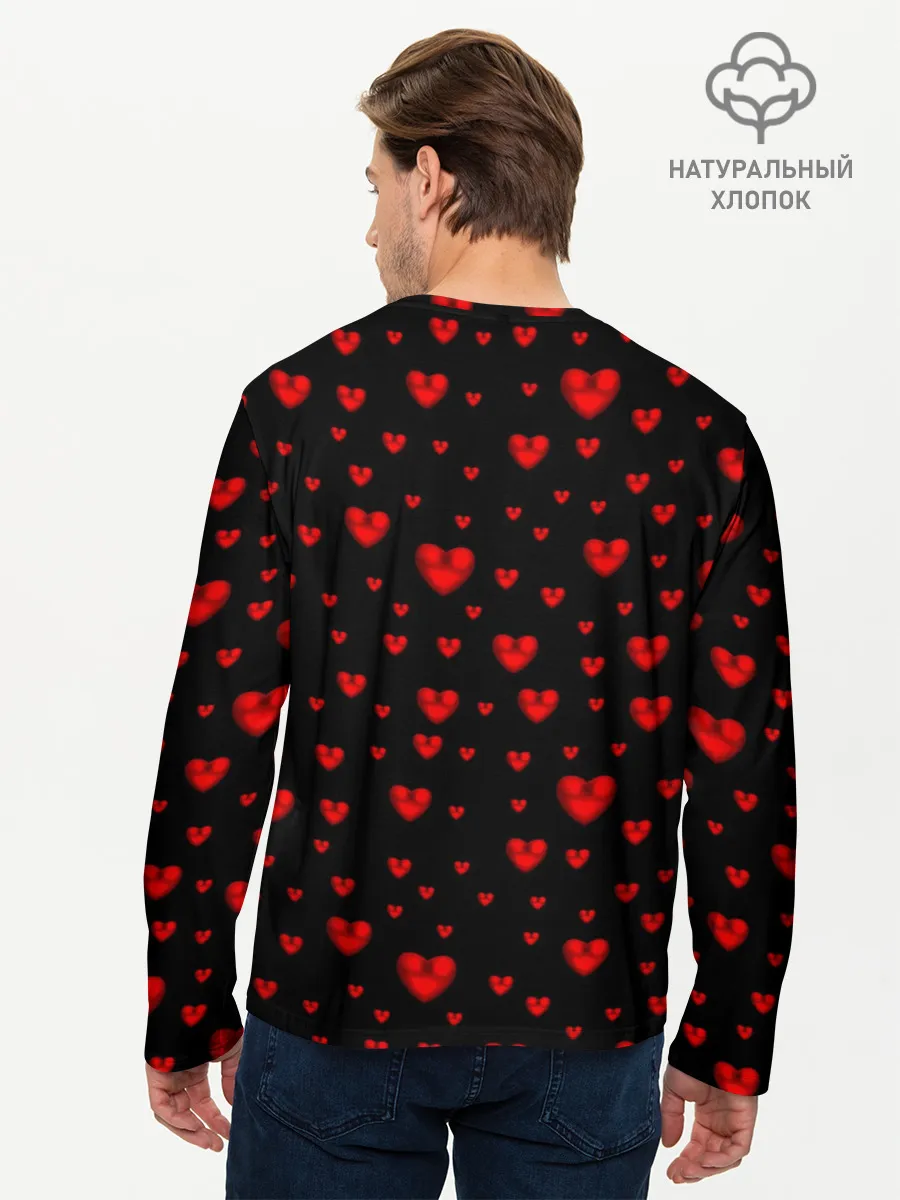 Мужской лонгслив базовый / Красные сердца