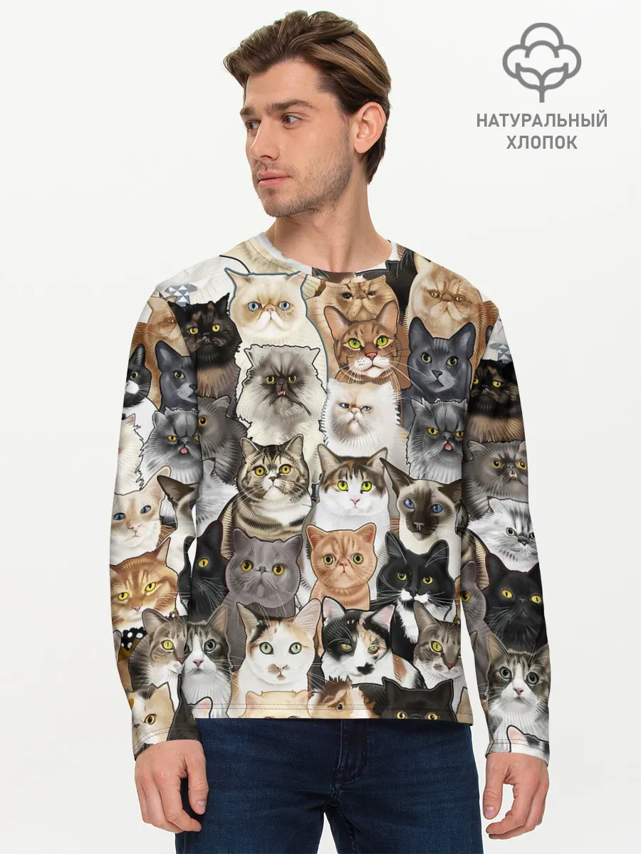 Мужской лонгслив базовый / Котики смешные