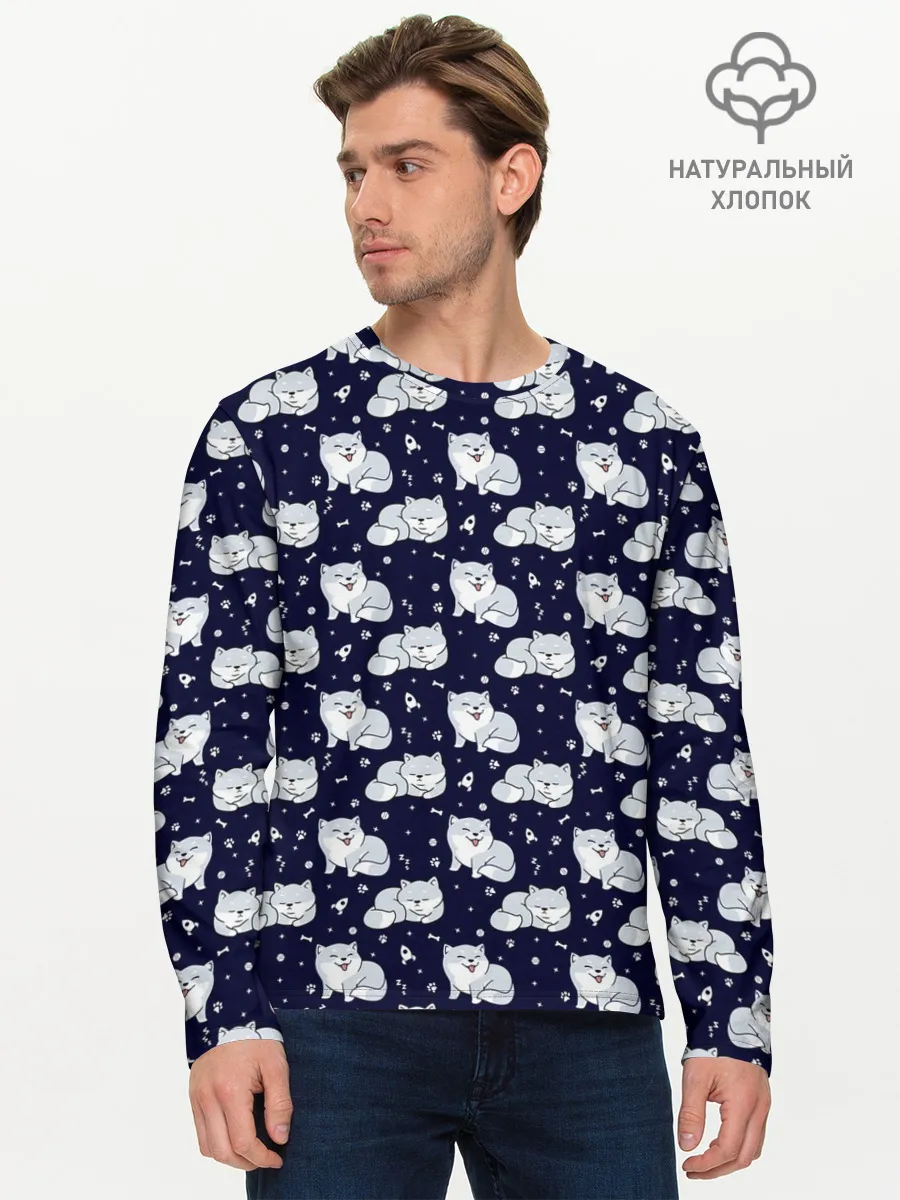 Мужской лонгслив базовый / Милая Шиба Ину