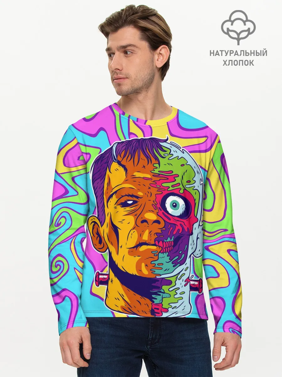 Мужской лонгслив базовый / Психоделический Франкенштейн
