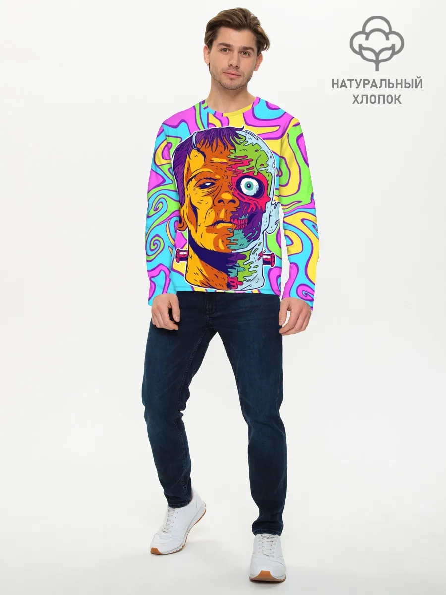 Мужской лонгслив базовый / Психоделический Франкенштейн