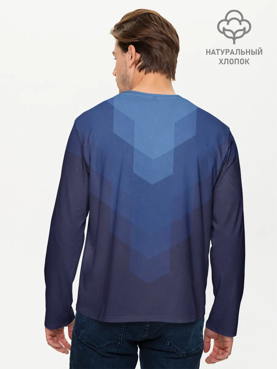Мужской лонгслив базовый / Сине-черная Геометрия Линий