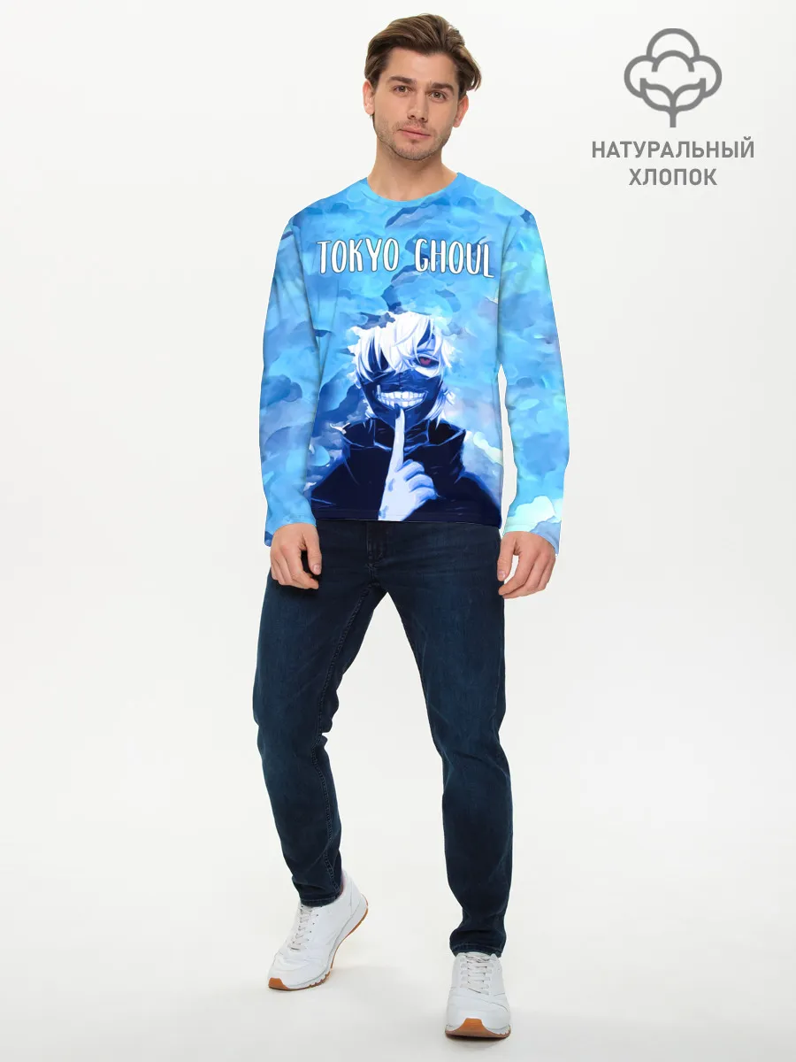 Мужской лонгслив базовый / Kaneki Ken на синем фоне