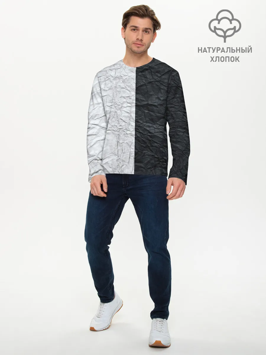 Мужской лонгслив базовый / Мятая Черно-Белая Бумага