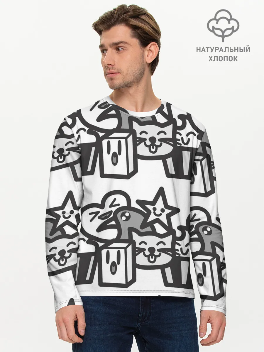 Мужской лонгслив базовый / Чёрно-белые дудлы