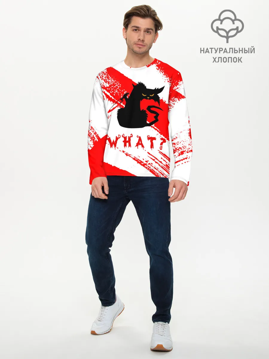 Мужской лонгслив базовый / What cat? / Какой кот?