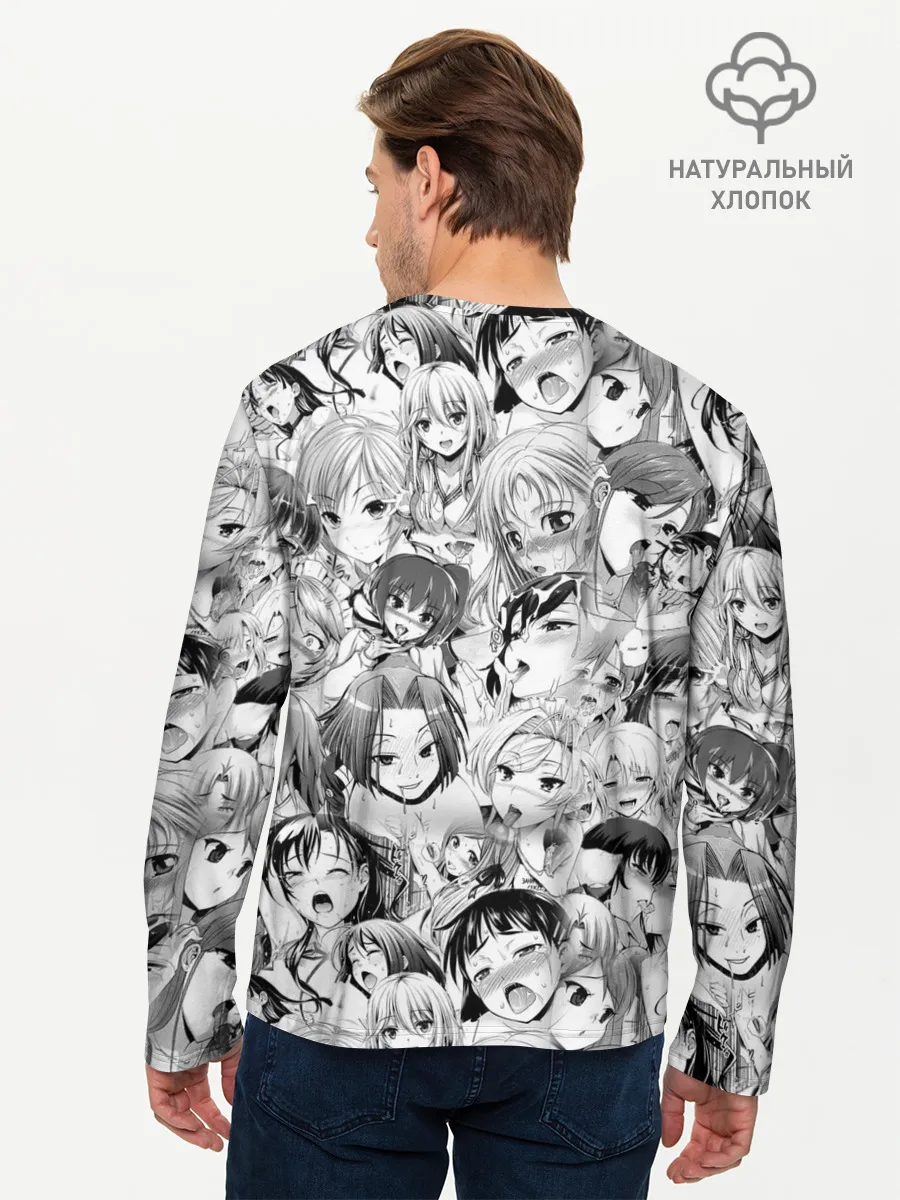 Мужской лонгслив базовый / KAGUYA AHEGAO чернобелое / КАГУЯ АХЕГАО