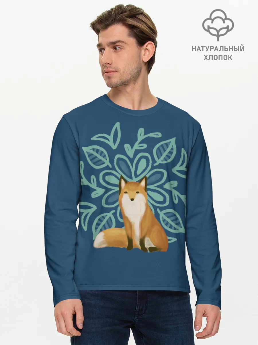 Мужской лонгслив базовый / Лиса с цветочным узором