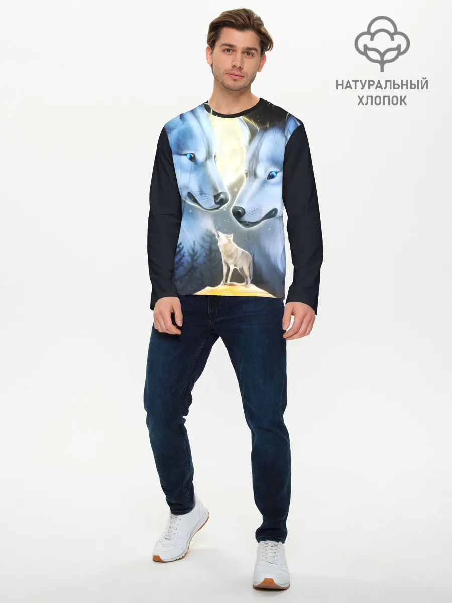 Мужской лонгслив базовый / ВОЛК В НОЧИ
