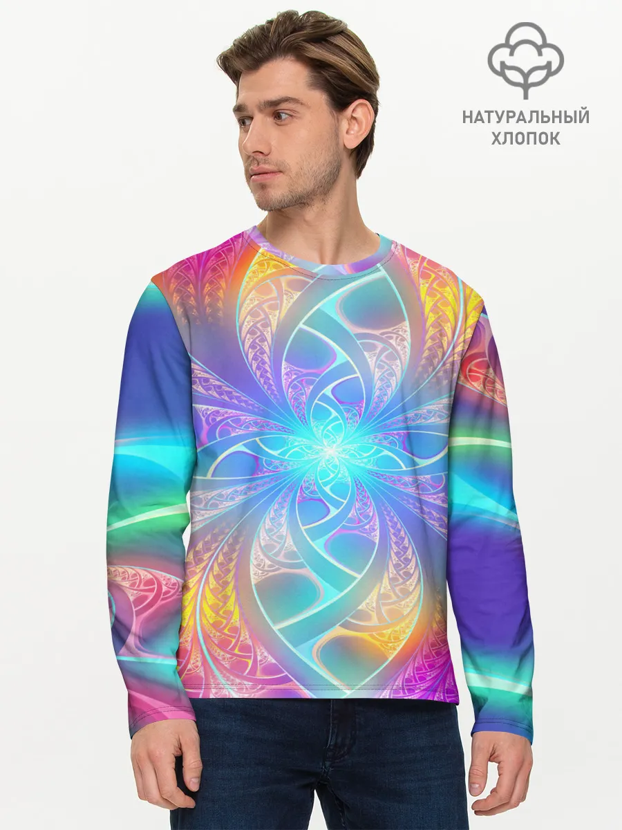 Мужской лонгслив базовый / Узоры / Абстракция /Неон