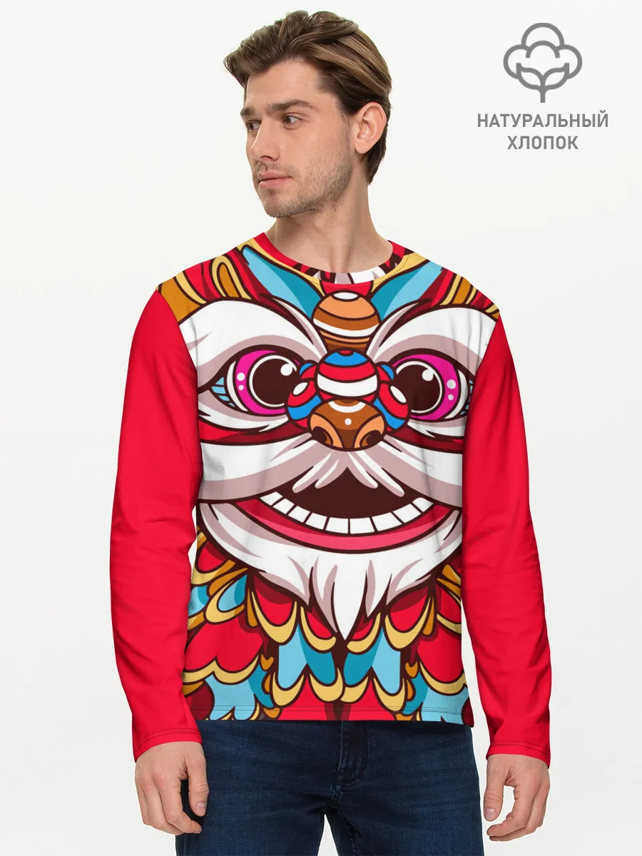 Мужской лонгслив базовый / Морда Азиатского Льва