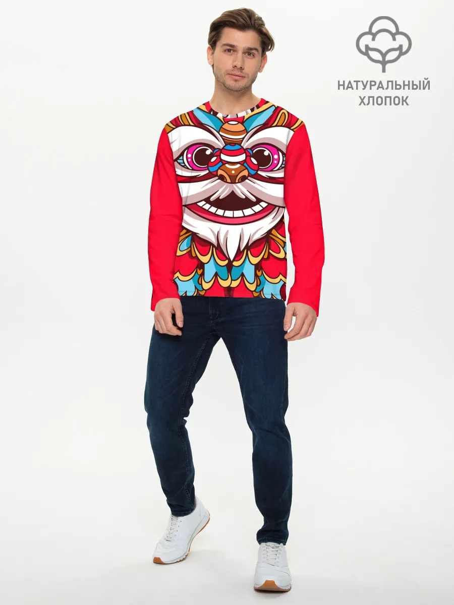 Мужской лонгслив базовый / Морда Азиатского Льва