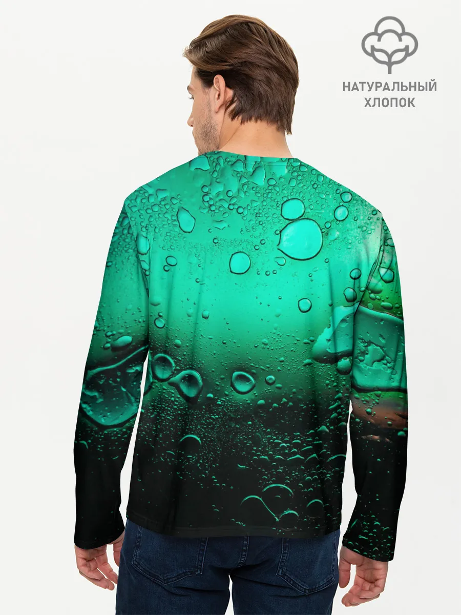 Мужской лонгслив базовый / Зеленые капли клетки