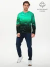 Мужской лонгслив базовый / Зеленые капли клетки
