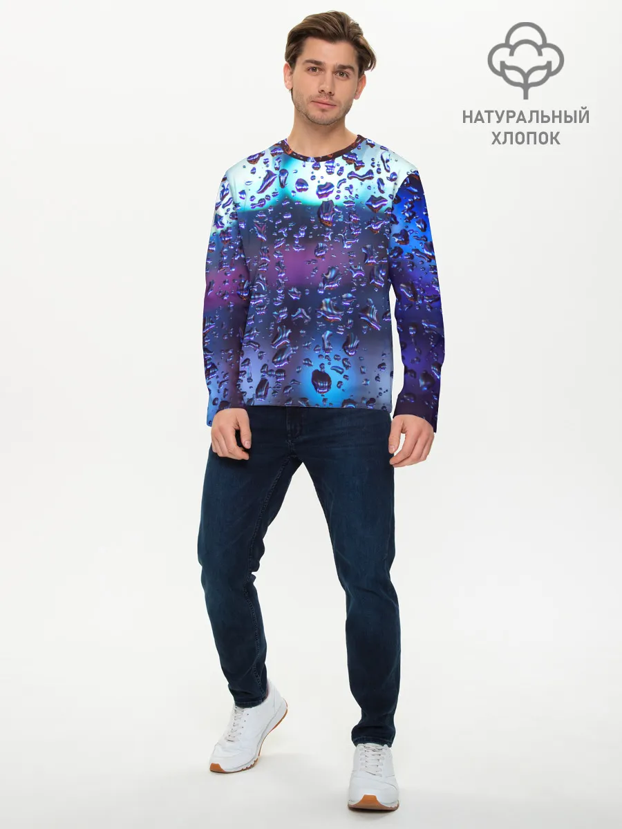 Мужской лонгслив базовый / Капли на стекле макро