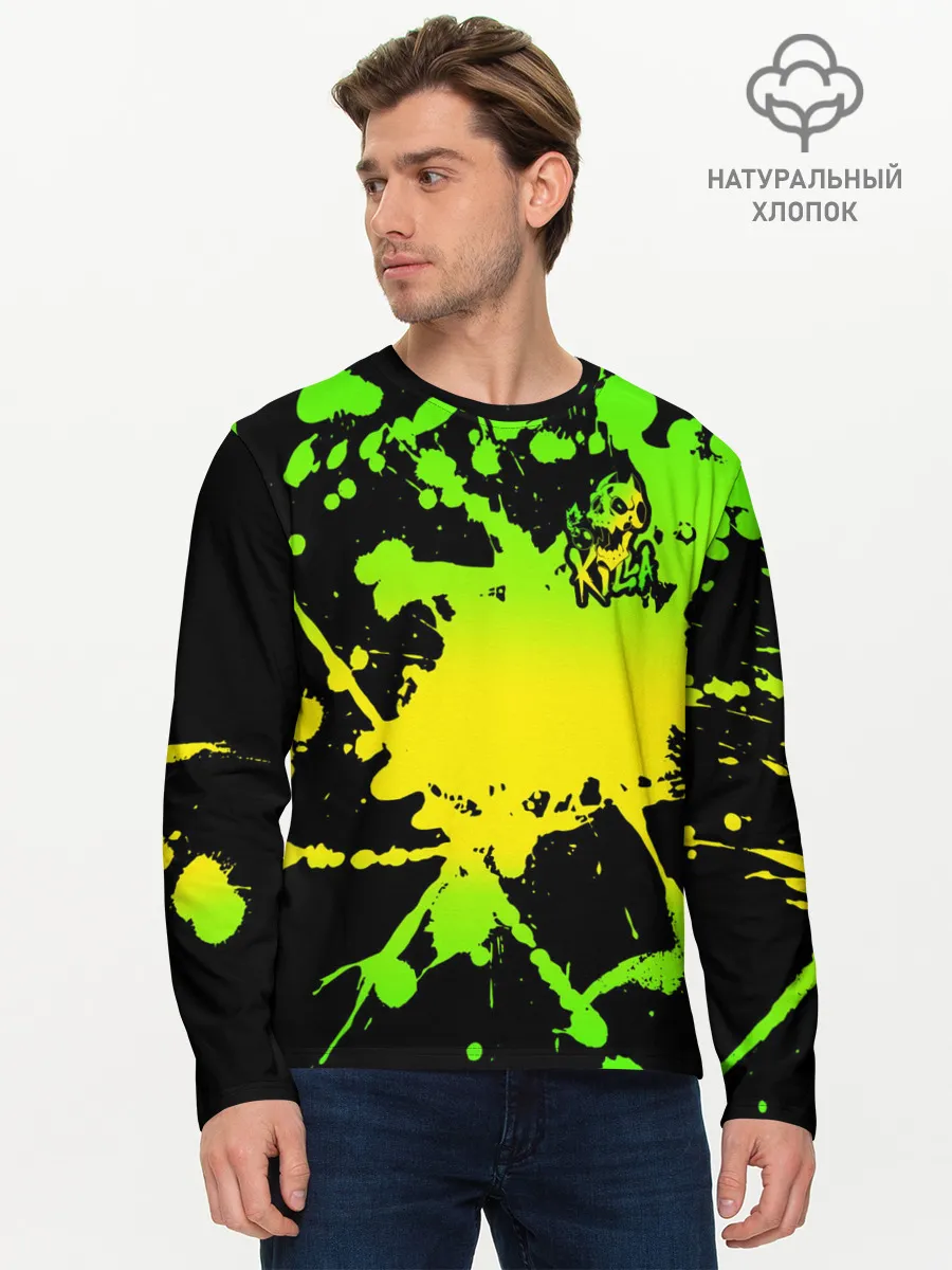 Мужской лонгслив базовый / KILLA зеленые брызги