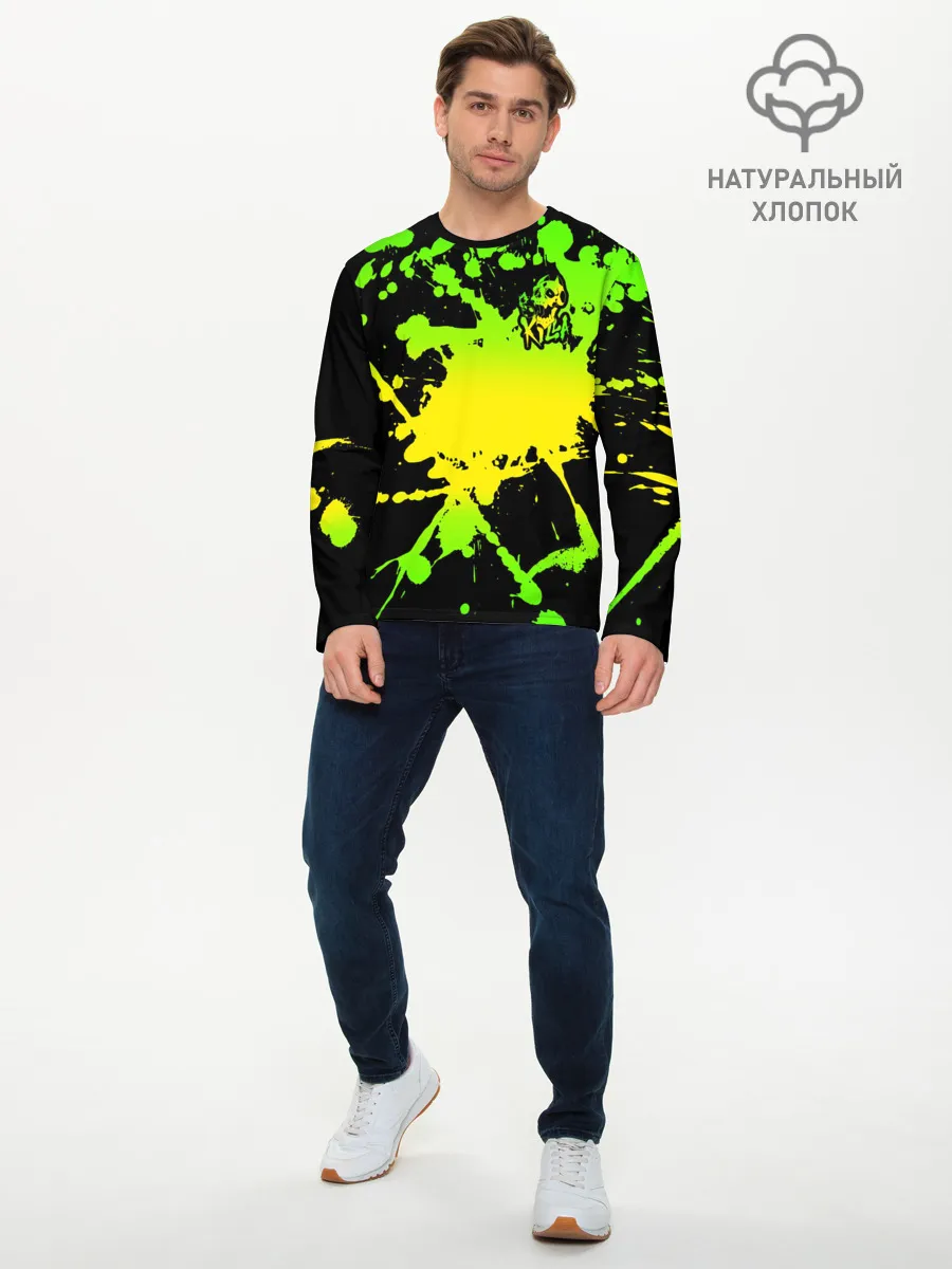 Мужской лонгслив базовый / KILLA зеленые брызги